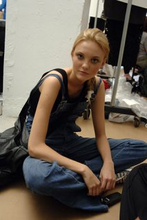 Caroline Trentini,wearing Diesel overalls,backstage at Proenza Schouler.jpg