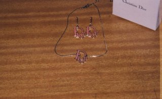 Dior Pink Logo Necklace & Earrings set.jpg