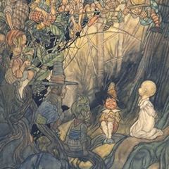 Goblins cross-examining a baby whom one of the has captured - Charles Robinson.jpg